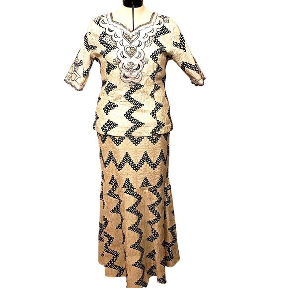 Karan Dresses & Skirts - Karan Womens Black & White African 2 Piece Embroidered Cotton Dress Set, Size 16